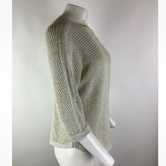 J Jill Sz M Open Knit 3/4 Sleeve Sweater Oatmeal Cotton Nylon Pullover Style - Picture 2 of 5